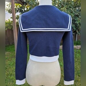 Kroche Paris Navy Blue Sailor Style Half Zip Cropped Top Size 3